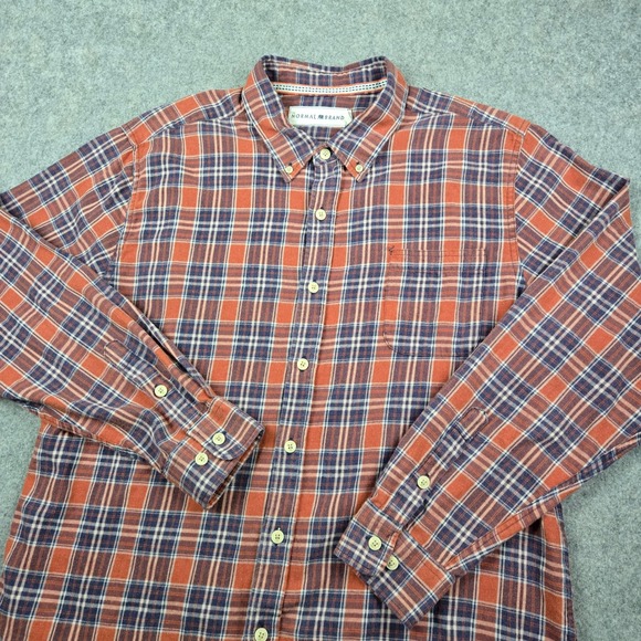 The Normal Brand Other - The Normal Brand Flannel Shirt Mens XL Orange Blue Plaid Button Down Long Sleeve